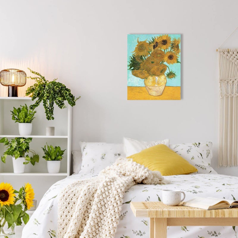1 KINGO Van Gogh Canvas Wall Art: Twelve Sunflowers Oil Painting Picture Reproduction Bedroom Decor, Famous Art Prints Sunflower in Blossom Artwork Poster Home Decoration 12"" x 15"" - Image 4
